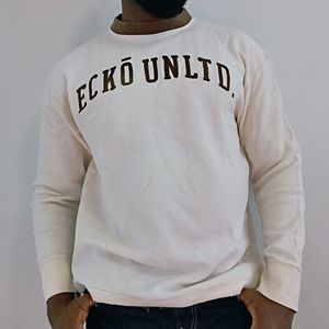 Vintage Y2k Ecko Unltd.Trefoil Warm up Crew Long Sleeve T Shirt , Cream, Size XL